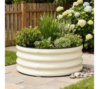 Aptliton 4FT Round Raised Garden Bed Kit with Safety Rubber Edge, Galvanized Steel Metal Planter Box for Vegetables Flowers Herbs, Outdoor Elevated Garden Planter for Patio Backyard, White