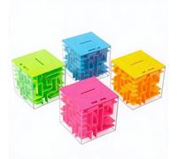 Aptliton 4Pcs 3D Cube Maze Piggy Bank with Rolling Ball Lock, Brain Teaser Puzzle Toy Educational Saving Gift for Boys Girls Kids Birthday, Blue Green Pink Orange