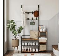 Aptliton 5-in-1 Hall Tree Coat Rack with Shoe Bench & Drawer, 8 Hooks, Storage Shelf for Entryway, Rustic Brown Free Standing Unit for Small Spaces