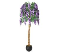 Aptliton 5FT Lifelike Double Trunk Artificial Lilac Wisteria Tree, Realistic Silk Blossoms, Moss Detailing, Cement Pot, Tall Maintenance-Free Faux Plant for Home, Office, Indoor or Outdoor Decoration