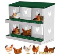 Aptliton 6 Holes Chicken Nesting Box for Egg Collection, Heavy Duty Metal Nest Boxes for Different Poultry, Wall Mount or Free Standing, Chicken Laying Boxes Hens Chicken Coop Box, Green