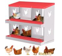 Aptliton 6 Holes Chicken Nesting Box for Egg Collection, Heavy Duty Metal Nest Boxes for Different Poultry, Wall Mount or Free Standing, Chicken Laying Boxes Hens Chicken Coop Box, Red