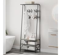 Aptliton 70.8" Coat and Shoe Rack with Double Clothes Row & 5 Hooks, Wood and Metal Frame Coat Stand with Shoe Storage Bench for Bedroom, Bathroom, Hallway, Entrance, Grey Board