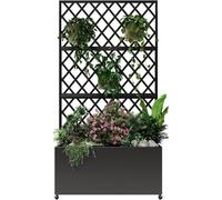 Aptliton 89X40X180cm Galvanized Steel Raised Garden Bed with Trellis & Privacy Screen, 1PC, Large Outdoor Planter Box with Lockable Wheels, Drainage Holes for Vegetables Vines Herbs, Black
