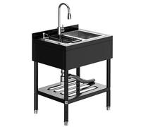 Aptliton Black Stainless Steel Utility Sink with Pull-Out Faucet, 304 Grade Heavy Duty Freestanding Laundry Tub Wash Station for Garage Workshop Outdoor