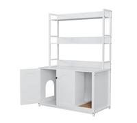 Aptliton Cat Litter Box Enclosure with Storage Shelves, Hidden Cat Washroom Furniture with Double Doors, Large Wooden Pet House Indoor Cat Condo TV Stand(White）