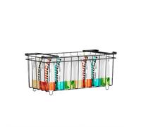 Aptliton Chest Freezer Baskets, 4 Pack Stackable Chest Organisers Baskets with Folding Handles for 198L Sort Frozen Foods, Add Space Easy Access Food From Bottom(Black)