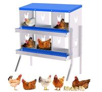 Aptliton Chicken Laying Nest Boxes with Egg Collection Device, Poultry Nesting Boxes for Hens, Wall Mounted or Freestanding Chicken Coop Accessories for Backyard Farm, Blue(6 Compartments With Leg)