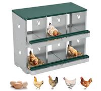 Aptliton Chicken Nesting Boxes, 6 Compartments Metal Chicken Laying Boxes with Roll Out Egg Collection, Poultry Nest Box with Perch for Hens, Chicken Coop Nesting Box for Farm Backyard, Green