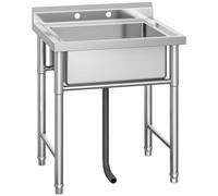 Aptliton Commercial Kitchen Sink with Tap, Stainless Steel Single Bowl Catering Sink Unit with Drainer, Heavy Duty Free Standing Utility Wash Station for Garage Laundry