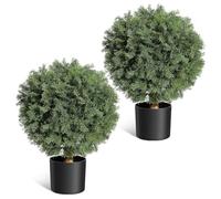 Aptliton Decorative Artificial Plants Cedar Topiary Ball Trees Set of 2, Faux Evergreen Shrubs in Black Pot, Fake Plants Indoor and Outdoor Decorative Trees for Home Porch Garden Office, 60cm, Green