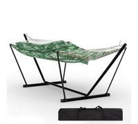 Aptliton Double Hammock with Stand, 2 Person Heavy Duty Hammock with Pillow & Carrying Bag, 12FT 365CM Anti-Tip Steel Frame for Garden Patio Beach, Green