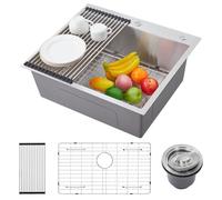 Aptliton Drop in Kitchen Sink, 304 Stainless Steel Topmount Sinks with Accessories, 16 Gauge Workstation Single Bowl Sink Basin with 3Mm Thickened Plate Round Corners