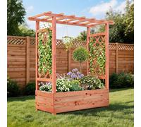 Aptliton Elevated Wooden Garden Bed with Arch Trellis & Hanging Roof - Freestanding Planter Box with Side Supports & Drainage Holes, 110 * 44 * 114cm