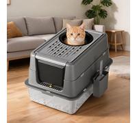 Aptliton Extra Large Stainless Steel Cat Litter Box, Dual Front & Top Entry Enclosed Tray with Lid, Leakproof Odor Control Anti Slip Easy Clean Litter Pan for Multiple Large Cats