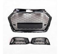 Aptliton Front Honeycomb Bumper Grille with Perforated Fog Light Covers, Sport Styling Front Grill Replacement for Audi A3 8V 2017-2020, Gloss Black
