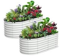 Aptliton Galvanised Raised Garden Bed, Oval Metal Planter Box for Vegetables Flowers Herbs, Heavy Duty Anti-Rust Steel Plant Pot for Outdoor Garden