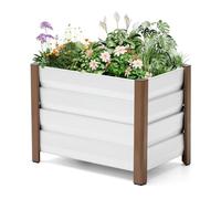 Aptliton Galvanized Metal Raised Garden Bed, Elevated Planter Box with Drainage Holes for Vegetables Flowers Herbs, Outdoor Garden Planter for Patio Balcony Poolside, White