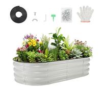 Aptliton Galvanized Raised Garden Bed Kit 4ft×2ft×1ft, Oval Metal Planter Box with Rubber Edging & Tools, Outdoor Raised Planter for Vegetables Flowers Herbs, White