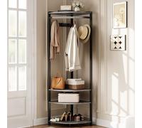 Aptliton Grey Corner Hall Tree Coat Rack with Shoe Bench & 3-Tier Storage Shelves, Freestanding Entryway Organizer - 6 Metal Movable Hooks for Bedroom, Hallway & Closet