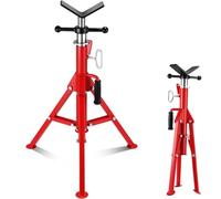 Aptliton Heavy Duty V-Head Pipe Jack Stand - Adjustable 28"-52" Height - 2500lb Capacity - Collapsible Steel Tripod Support for Welding, Threading, Pipe Fabrication - Portable Red, Without Wheels