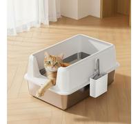 Aptliton High Sided Stainless Steel Cat Litter Box - Extra Large Enclosed Metal Tray with Lid - Non-Stick, Splash-Proof, Easy to Clean, Includes Scoop - White, 60x40x36.5cm