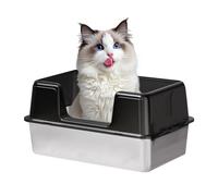 Aptliton High-Sided Stainless Steel Cat Litter Box with Lid, Extra Large, Easy-to-Clean, Non-Stick Metal Cat Toilet, Anti-Leakage, Deep Semi-Enclosed Tray for Kittens & Big Cats, Black Extra Large,