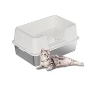 Aptliton High-Sided Stainless Steel Cat Litter Box with Lid, Extra Large Metal Litter Tray, Easy-to-Clean, Odor Control, Anti-Splash & Leak-Proof Cat Toilet Enclosure for Big Cats, White Bottom Basin