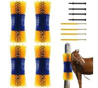 APTLITON Horse Brush, 4 Pcs Horse Grooming Kit Durable Livestock Scratch Brush, Grooming Brushes for Horse Cow Goat Sheep Pig to Relieve Itching, Easy to Hang Farm Animal Supplies, Blue And Yellow