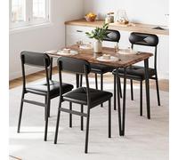Aptliton Industrial Dining Table and Chairs Set for 4, Space Saving Kitchen Table with PU Leather Padded Chairs, Dining Room Furniture Set for Small Spaces Flats, Brown