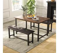 Aptliton Industrial Dining Table Set for 4, 44" Wooden Kitchen Table with 2 Upholstered Benches, Metal Frame Rectangular Space Saving Dining Room Set for Small Spaces, Apartment