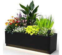 Aptliton LED Metal Raised Garden Bed Planter Box with Waterproof Light Strips & Remote, Snap-On Assembly, Drainage Holes, Modern Black Steel, for Outdoor Flowers, Vegetables & Herbs, 120x40x40cm,