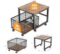 Aptliton Mini Fridge Organizer Rack, Rolling Snack & Beer Cart with Wheels, Compact Iron & Wood Storage Shelf for Living Room Kitchen Dorm Office, Space-Saving Trolley for Drinks and Sundries