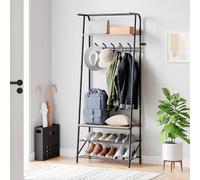 Aptliton Modern Hall Tree with Bench, Single Row Hook Coat Rack & 3-Tier Shoe Storage, Entryway Organizer with Metal Frame for Hallway, Front Door, and Bedroom