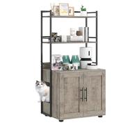 Aptliton Modern Hidden Cat Litter Box Enclosure - Washroom Cabinet with 3 Metal Shelves for Storage, Easy-Clean Ventilated Wooden Cat House, Fits Most Litter Boxes, Grey, Two-layer Rack
