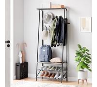Aptliton Multifunctional Hall Tree Coat Rack With Shoe Storage, 10 Double Row Hooks (60Cm Width), Hallway Storage Organizer, Wood Look Accent Furniture with Metal Frame, Ideal for Entryway, Gray