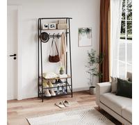 Aptliton Multifunctional Hall Tree Coat Rack With Shoe Storage, 5 Single Row Hooks (60Cm Width), Hallway Storage Organizer, Wood Look Accent Furniture with Metal Frame, Ideal for Entryway