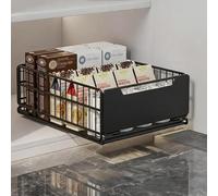 Aptliton No Drill Pull Out Cabinet Organizer, Metal Storage Basket with Smooth Rails, Adhesive Slide Out Drawer for Kitchen Bathroom Cabinets, Easy Install Pantry Shelf, White, 43x25x18cm
