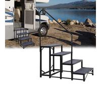 Aptliton Portable 3/4-Step RV Stairs with Handrail - Heavy Duty Steel Caravan & Hot Tub Steps, Non-Slip Treads with Yellow Edge, Adjustable Side Rail for Motorhome & Trailer
