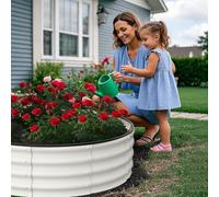 Aptliton Round Raised Garden Bed 4 * 4 * 1FT, Metal Galvanized Planter Box for Vegetables Flowers Herbs, Outdoor Elevated Garden Planter with Safety Edge for Patio Backyard Lawn, White