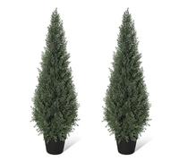 Aptliton Set of 2 Artificial Cedar Topiary Trees, 5FT Faux Evergreen Potted Plants for Indoor Outdoor Front Porch Decor, Christmas Holiday Greenery Arrangement