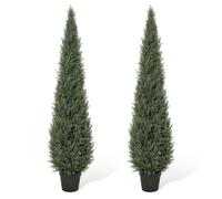 Aptliton Set of 2 Ultra-Realistic Artificial Cedar Topiary Trees, Lifelike Faux Outdoor Cypress in Decorative Pots, UV-Resistant for Home, Garden, Patio, Porch, Balcony, Office, 5ft (2pcs)