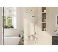 Aptliton Shower Riser Rail Kit, Rainfall Shower System, 25.3cm Dual Shower Head Set, 3 Mode Handheld Shower, Height Adjustable, No Drilling, Self Cleaning Nozzles, Modern Bathroom Accessory, Chrome