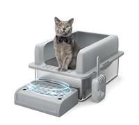 Aptliton Stainless Steel Cat Litter Box XXL 30l Open Top Litter Box with High Sides Platform Step and Scoop, Litter Pan Tray, Non-Sticky, Anti-Leakage, Easy Cleaning for Multiple Cats, Ferret