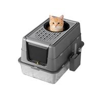 Aptliton Stainless Steel Top Entry Cat Litter Box with Lid, Enclosed Litter Tray with Scoop, Large Anti-Splash Odor Control for Multi Fat Cats Indoor Use, Light Black