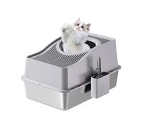 Aptliton Stainless Steel Top Entry Cat Litter Tray with Litter Scoop, 60×40×35cm Large Enclosed Kitty Litter Box Anti-Splashing Odor Control Easy to Clean for Indoor Cats Kittens Big Fat Cats,Grey
