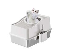 Aptliton Stainless Steel Top Entry Cat Litter Tray with Litter Scoop, 60×40×40cm Large Enclosed Kitty Litter Box Anti-Splashing Odor Control Easy to Clean for Indoor Cats Kittens Big Fat Cats,White