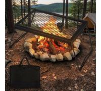 Aptliton Swivel Campfire Grill, Adjustable Height Fire Pit BBQ Grate with Carry Bag, Portable Rotating Camping Grill for Outdoor Campfire Backyard Picnic, Black(43 * 31CM)