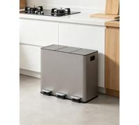 Aptliton Triple Compartment Recycling Trash Can, 3×15L Stainless Steel Step Sorting Garbage Bin with Independent Foot Pedals & Soft Close Lids for Kitchen Home, Grey