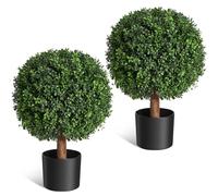Aptliton UV Resistant Artificial Boxwood Topiary Ball Trees Set of 2, 24 Inch Faux Greenery with Pots, Low Maintenance Decorative Shrubs for Indoor Outdoor Porch, Garden, Walkway, Entryway - 2pcs